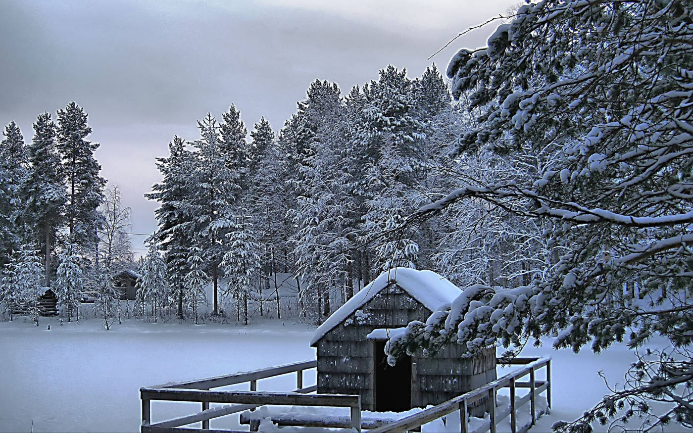 Winter Scene Cabin Wallpaper