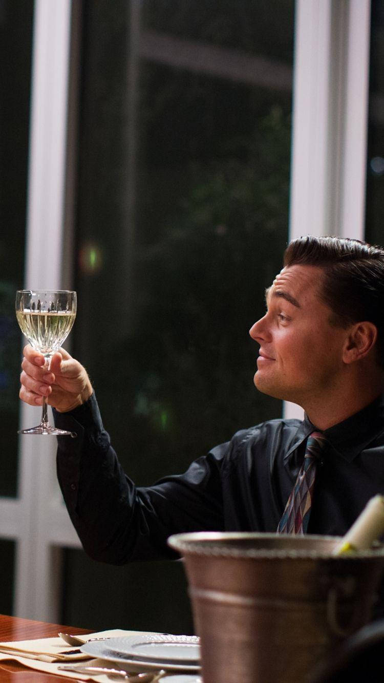 Wolf Of Wall Street Leonardo With Wine Glass Wallpaper