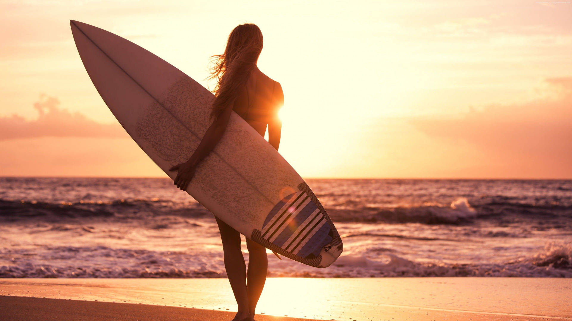 Woman Beach Surfer Wallpaper