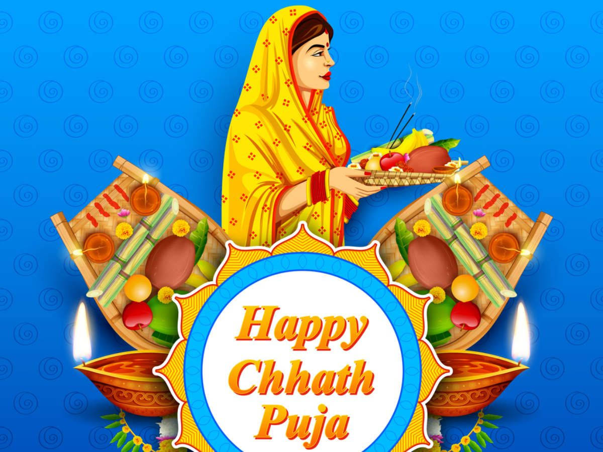 Woman In Blue Chhath Puja Backdrop Wallpaper