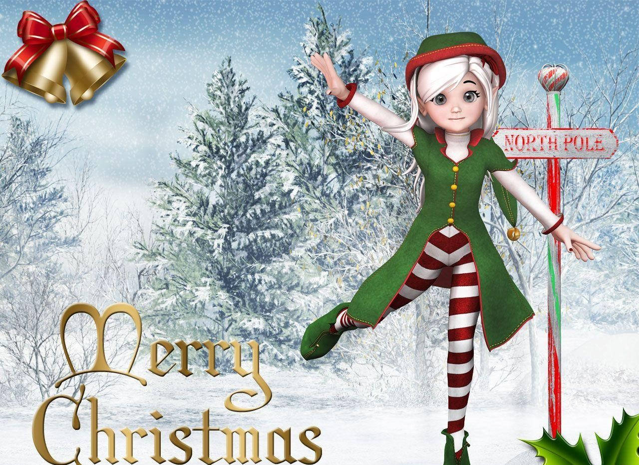 Wrap It Up! This Cute Christmas Elf Is Making Sure All The Presents Are Ready To Go. Wallpaper