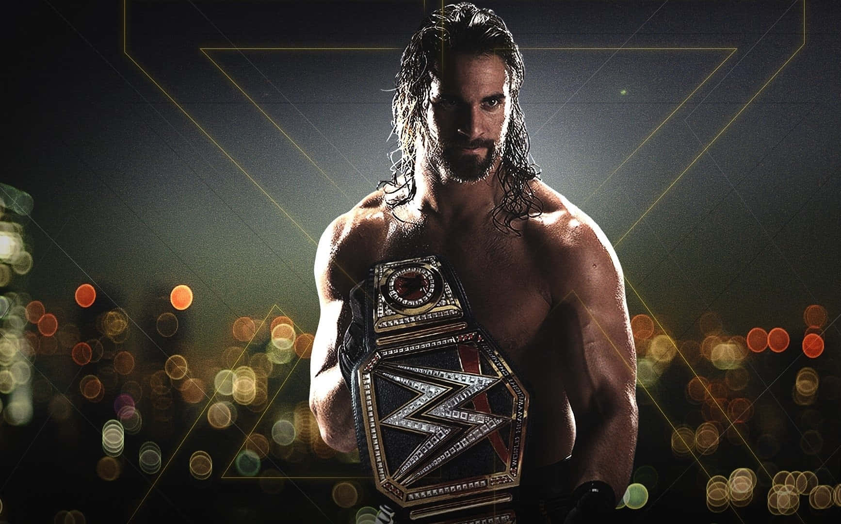 Wrestler Seth Rollins Flexing His Wwe Belt Wallpaper