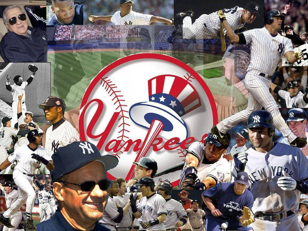 Yankees Hat Logo Players Collage Wallpaper