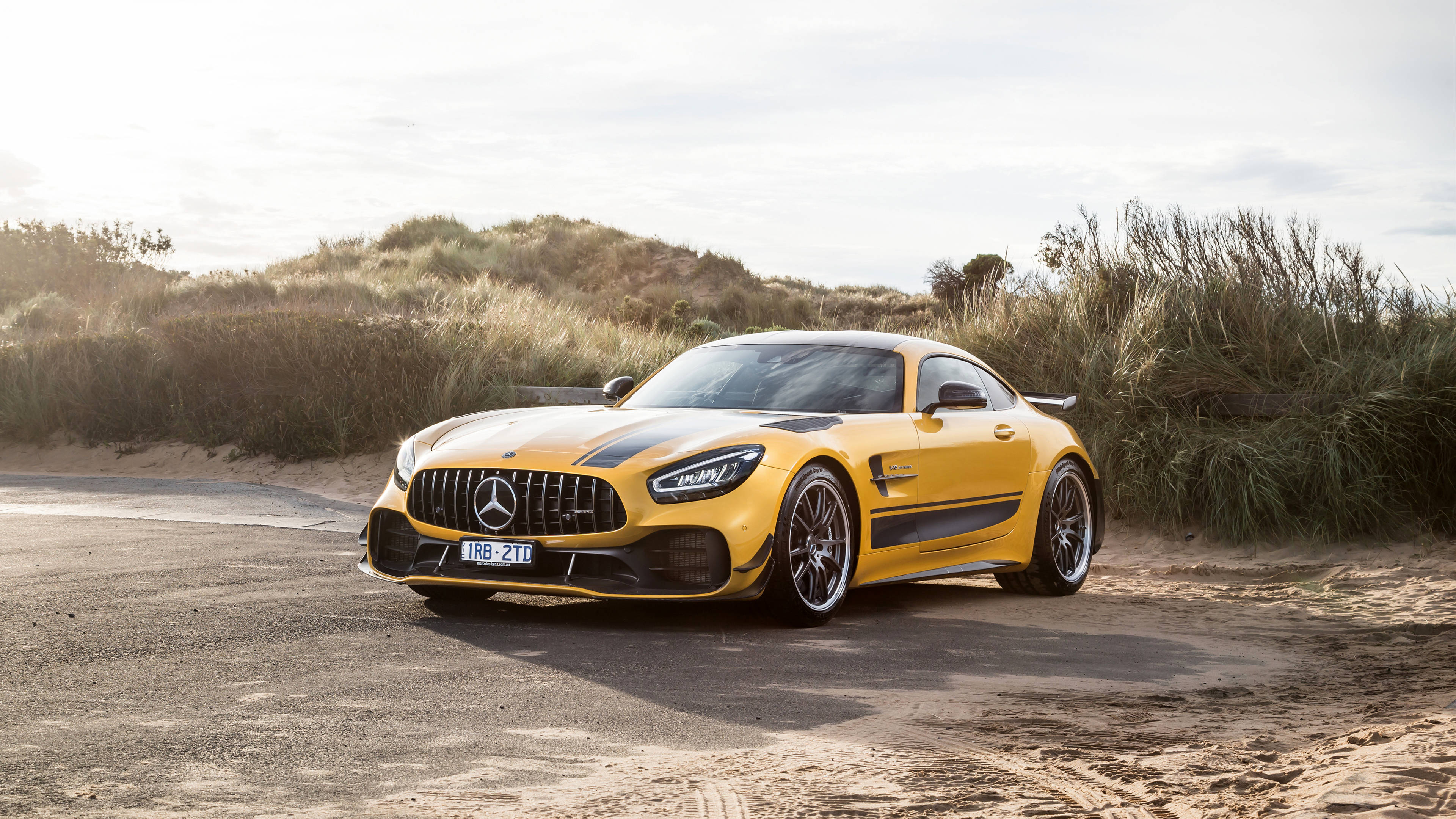 Yellow And Black Amg In Savannah Wallpaper