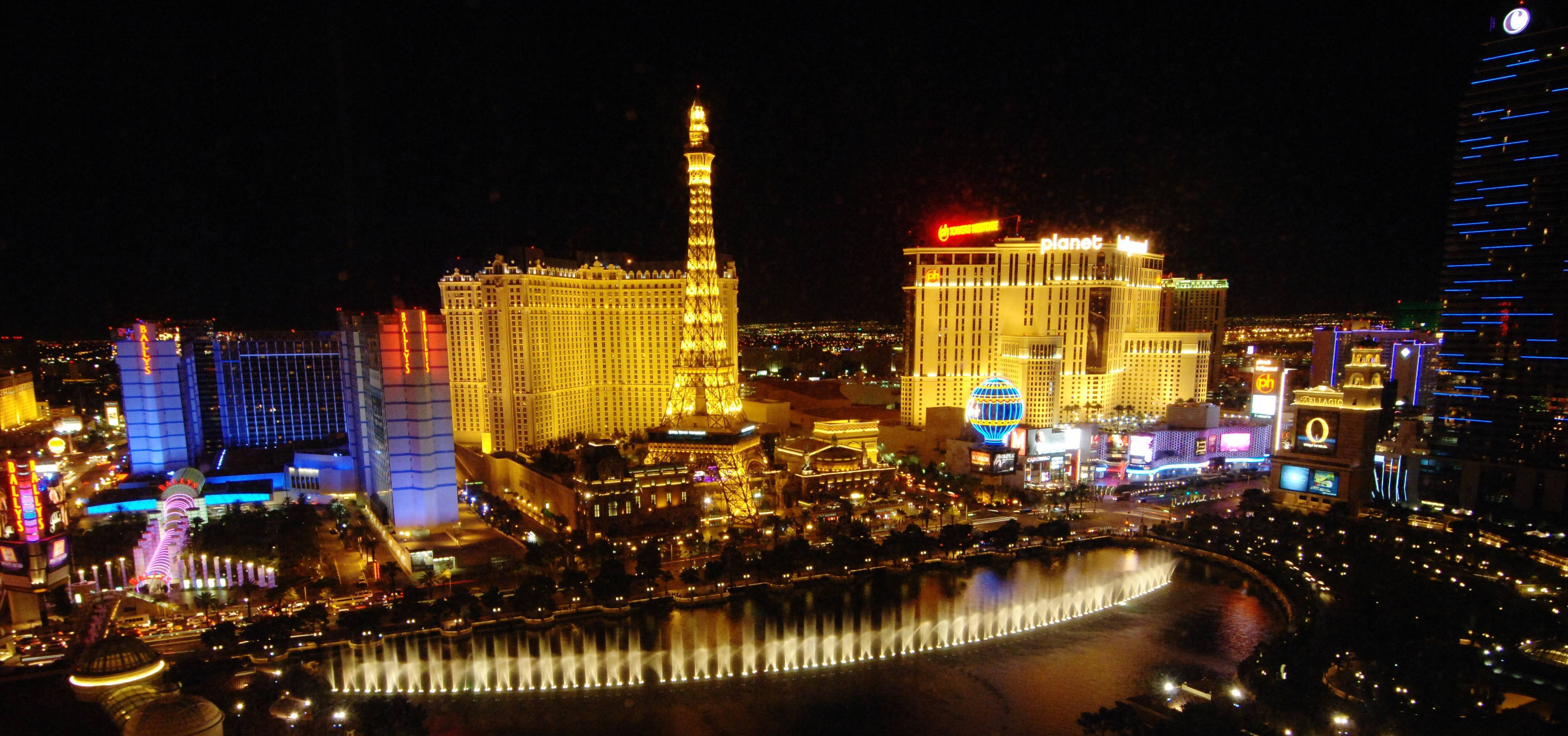 Yellow And Blue Las Vegas Night Wallpaper