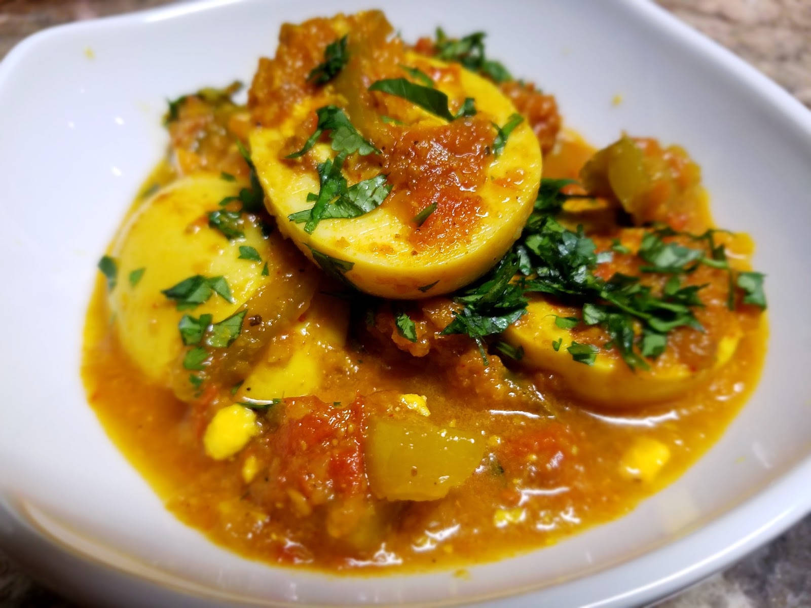 Yellow Curry With Boiled Eggs And Minced Herbs Wallpaper