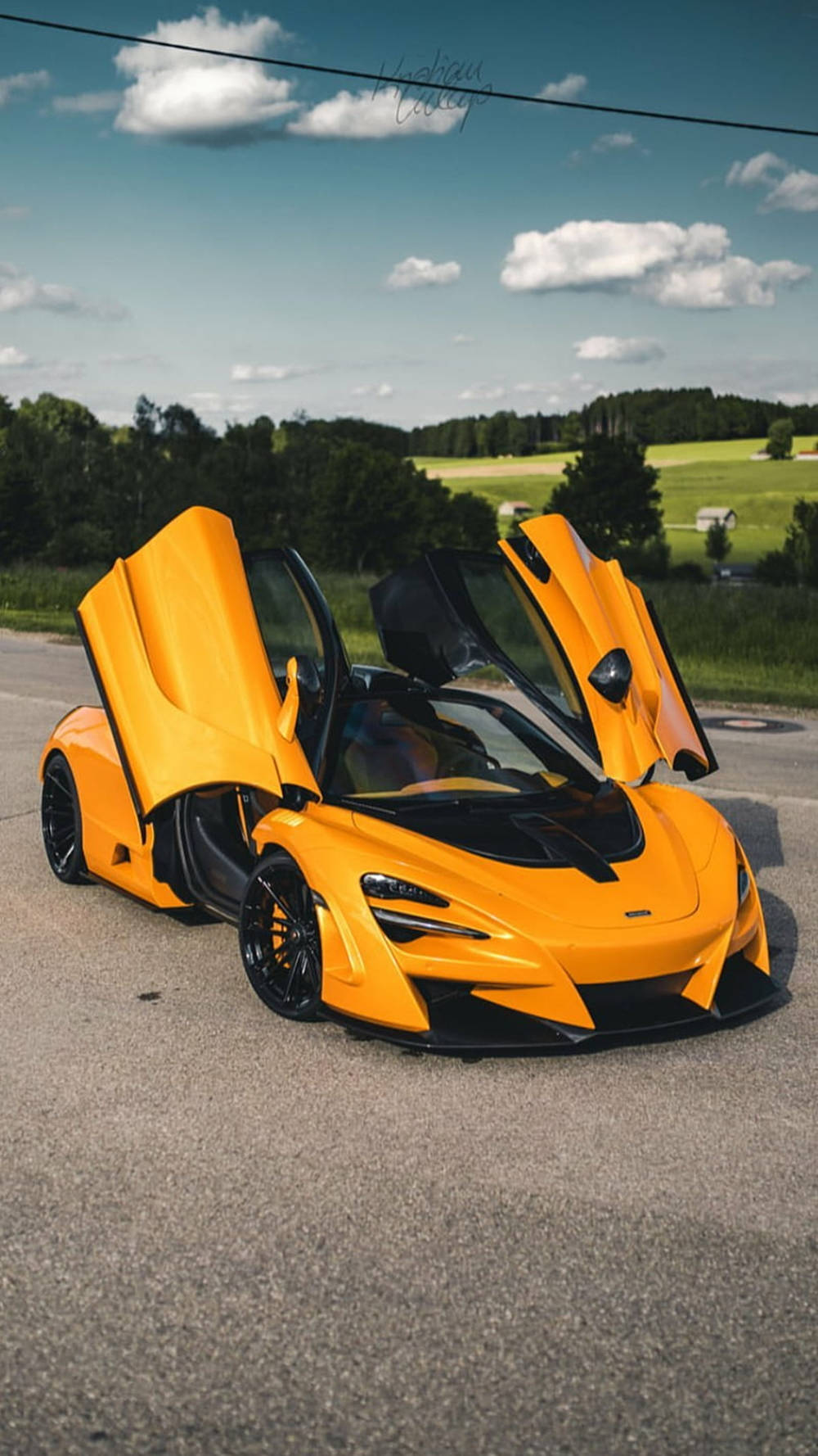 Yellow Mclaren 720s Open Doors Phone Wallpaper