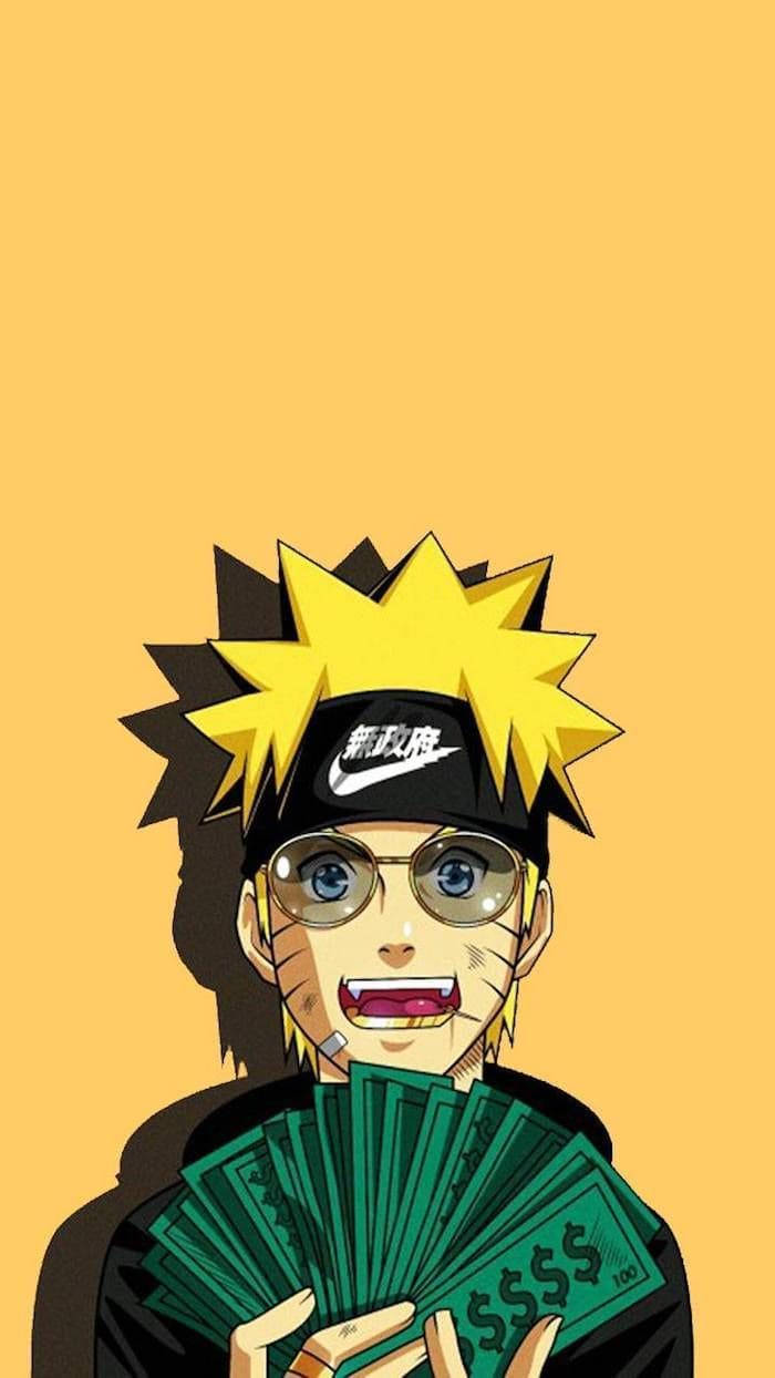 Yellow Naruto Holding Cash Wallpaper