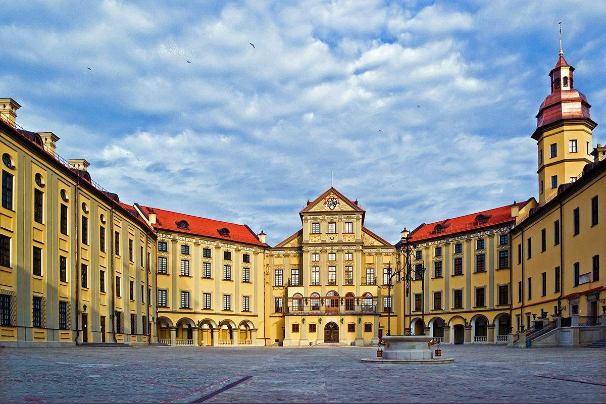 Yellow Vintage Belarus Building Wallpaper