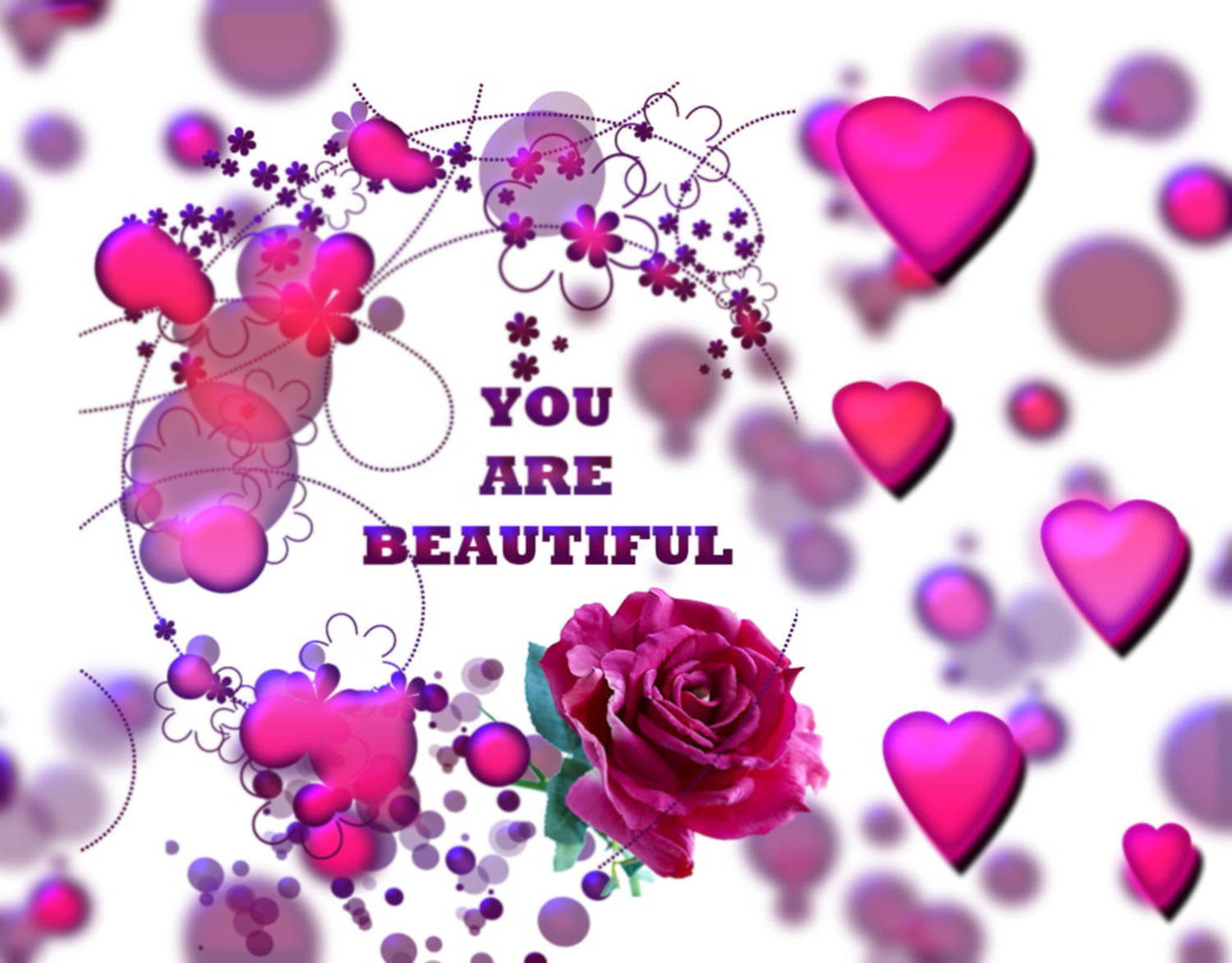 You Are Beautiful Floral Hearts Wallpaper