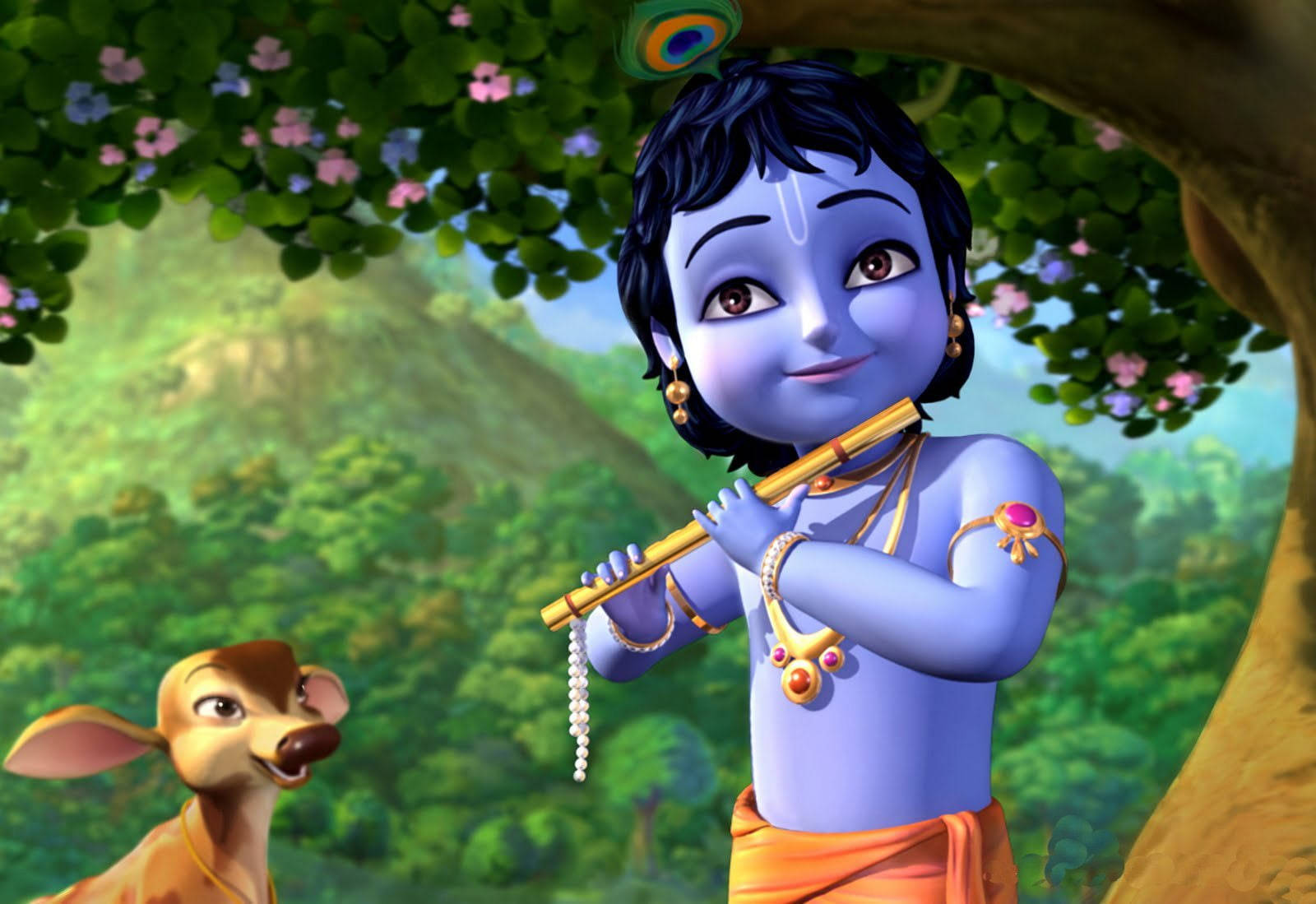 Young Shri Krishna Drawing Playing Bansuri Wallpaper