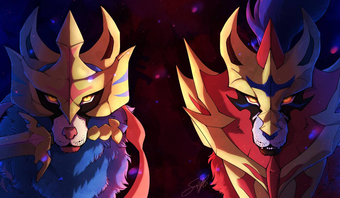 Zamazenta With Zacian Dark Background Wallpaper