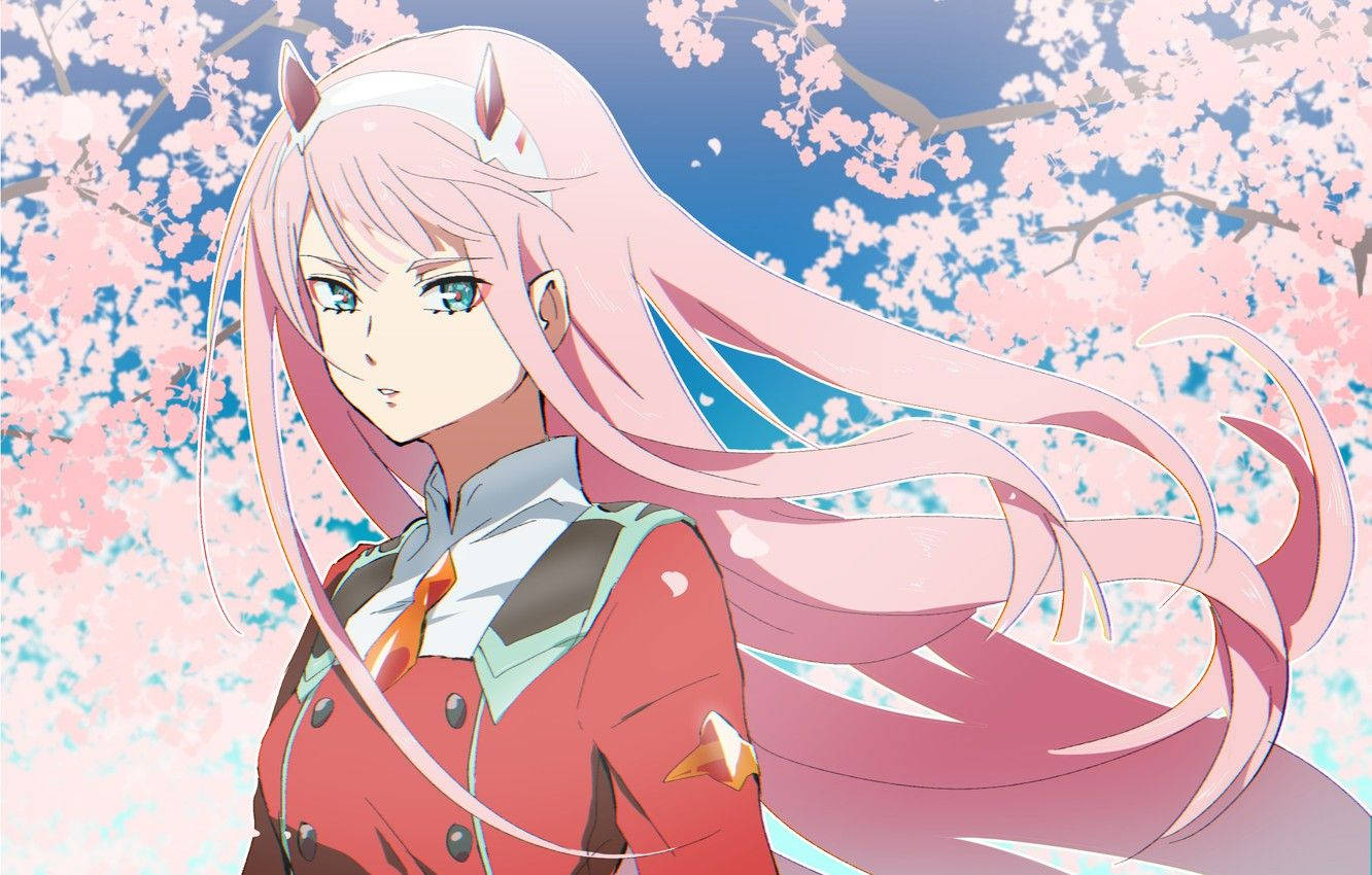 Zero Two And Her Sakura Leaves Wallpaper