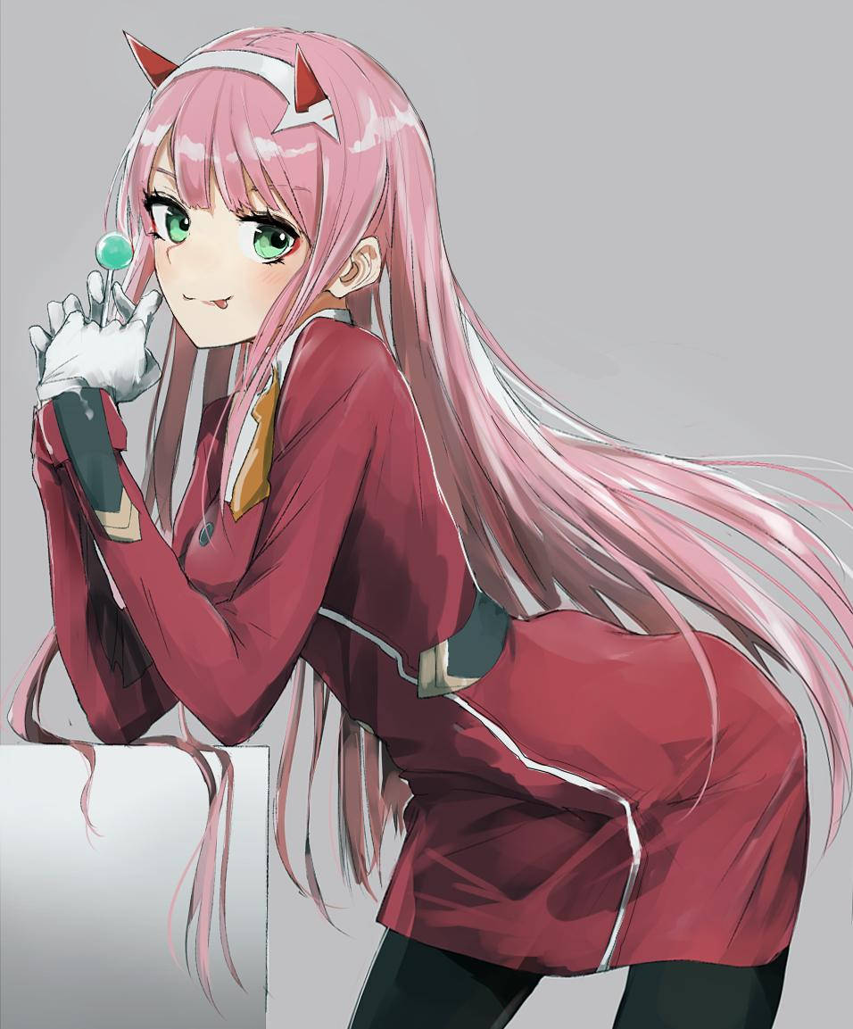 Zero Two Enjoying A Tasty Lollipop Wallpaper