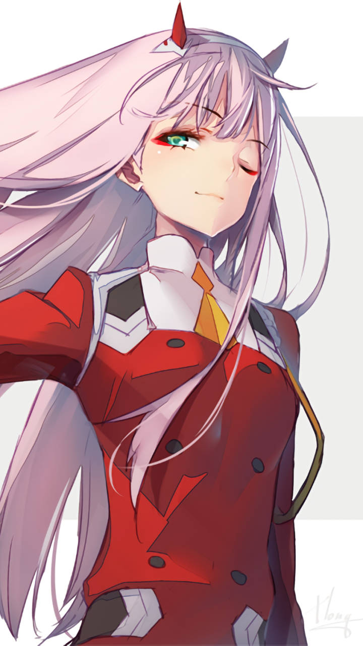 Zero Two Winking Phone Wallpaper