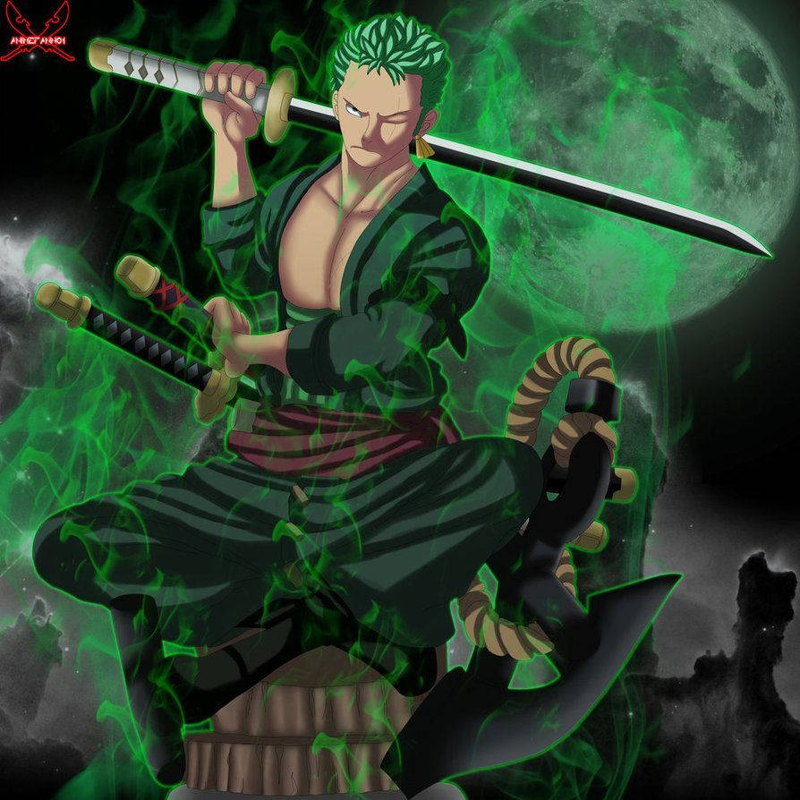 Zoro, Swordsman Of The Straw Hat Pirates, Displays His Resolve In A Dark Night Wallpaper