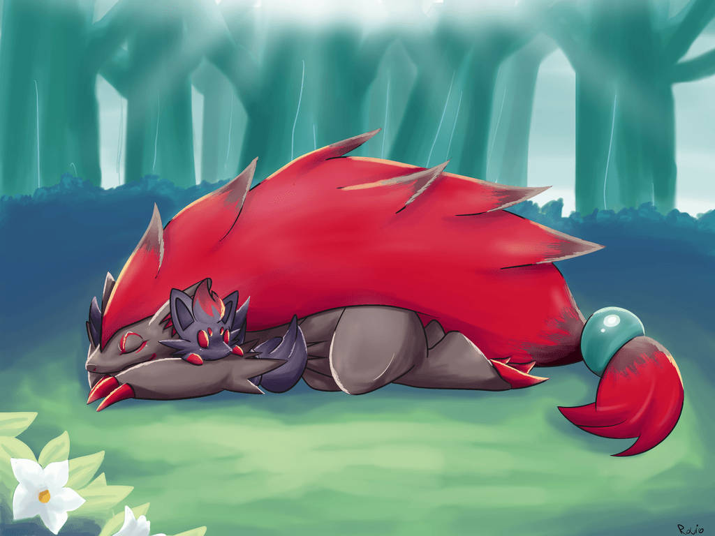 Zoroark Sleeping In Forest Wallpaper