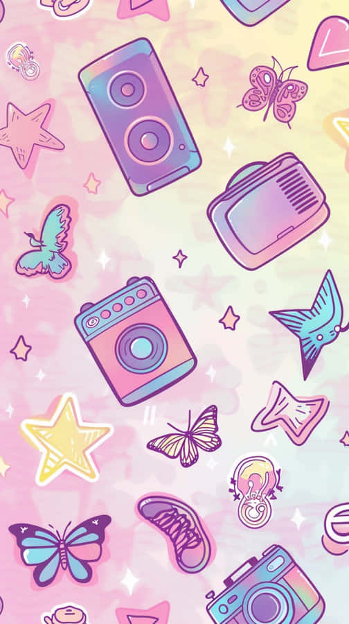 00s Aesthetic Retro Icons Pattern Wallpaper