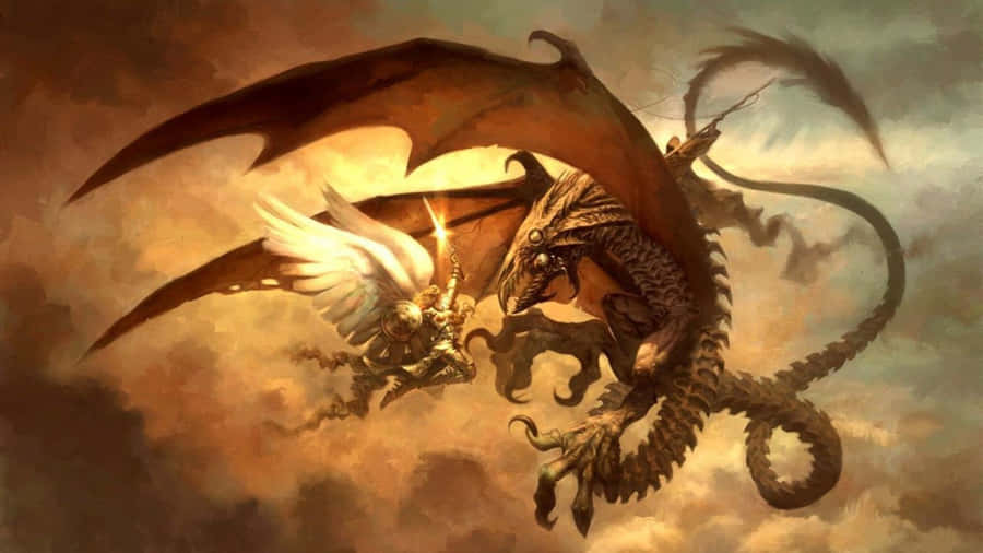 1080p Dragon Fantasy Aerial Combat Wallpaper