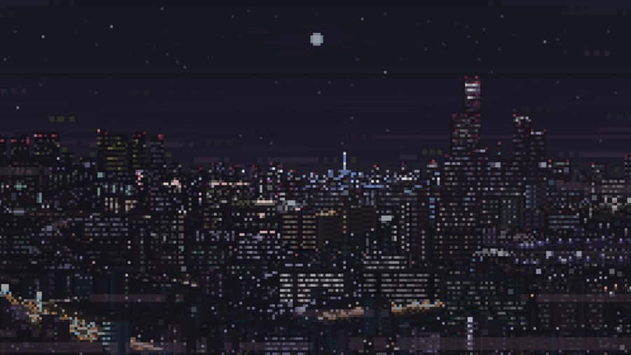 2048x1152 Aesthetic Pixelated Night City Wallpaper