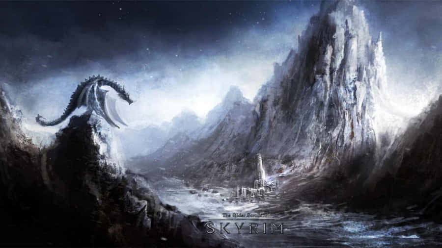 2560 X 1440 Skyrim Dragon On Mountain Wallpaper