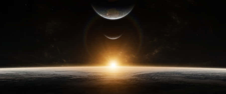 3440x1440 Space Sunrise On Earth's Surface Wallpaper