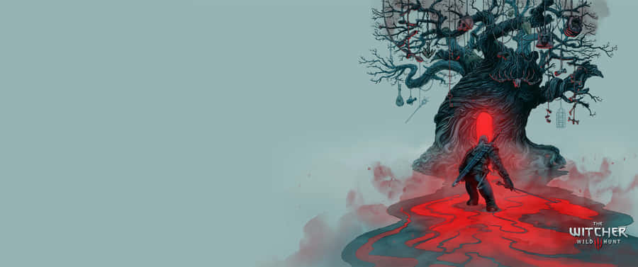 3440x1440 Witcher Glowing Tree Entrance Wallpaper
