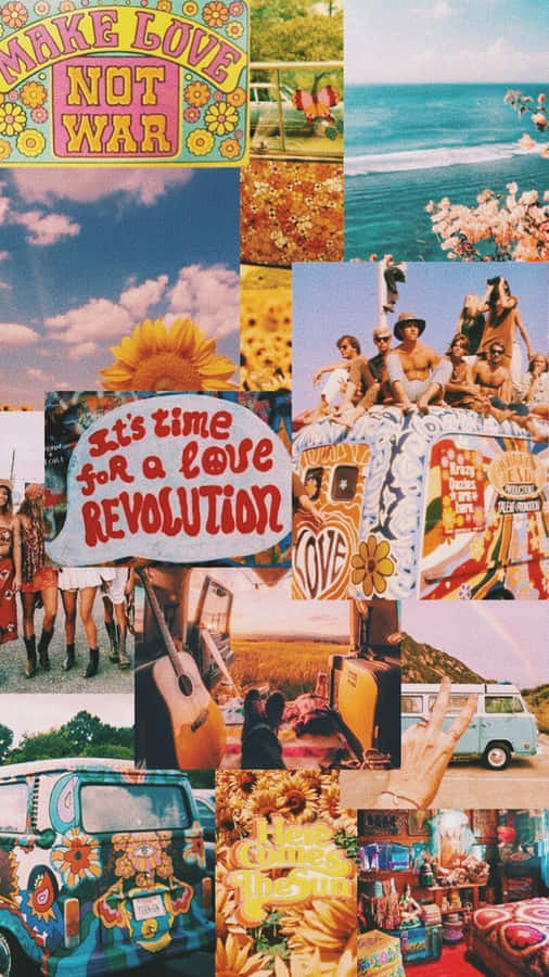 70s Aesthetic Desktop Hippie Photomontage Image Wallpaper