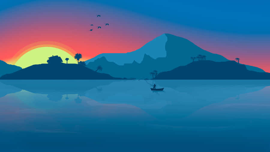 8k Minimalist Vaporwave Mountain In Island Wallpaper
