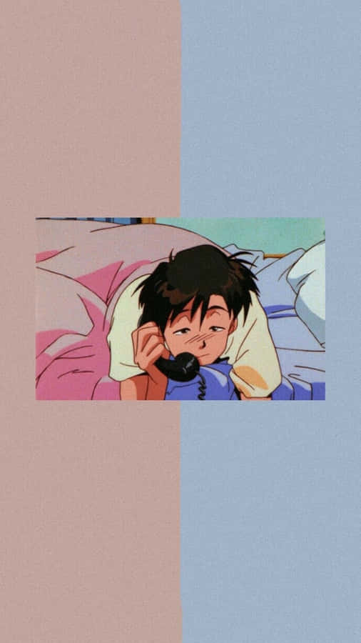 90s Anime Aesthetic Sleepy Guy Phone Wallpaper