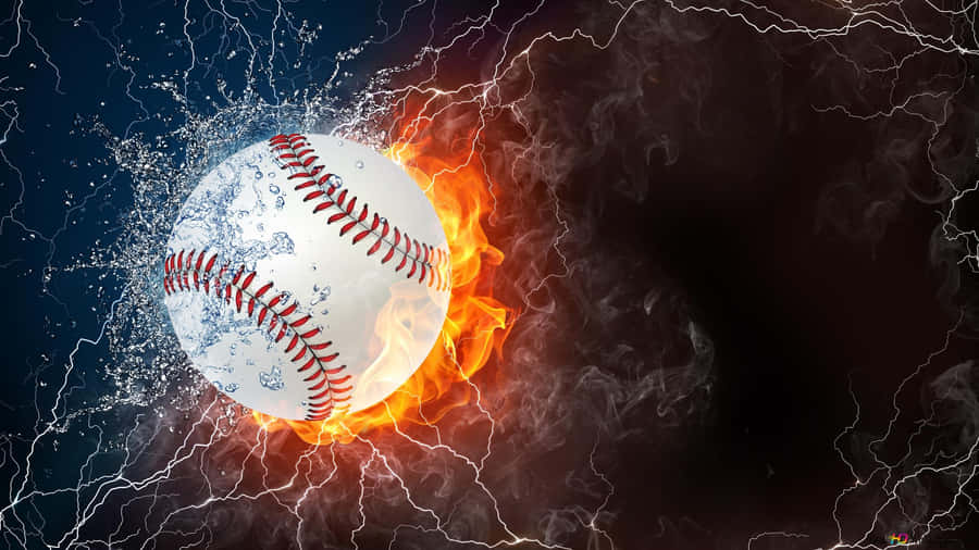 A Baseball Is In The Fire With Lightning Wallpaper