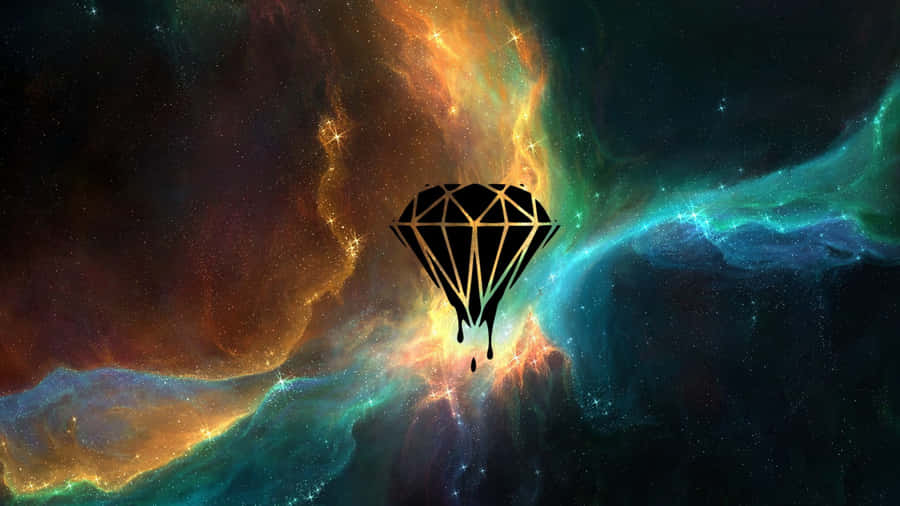 A Black And Gold Balloon With A Colorful Background Wallpaper