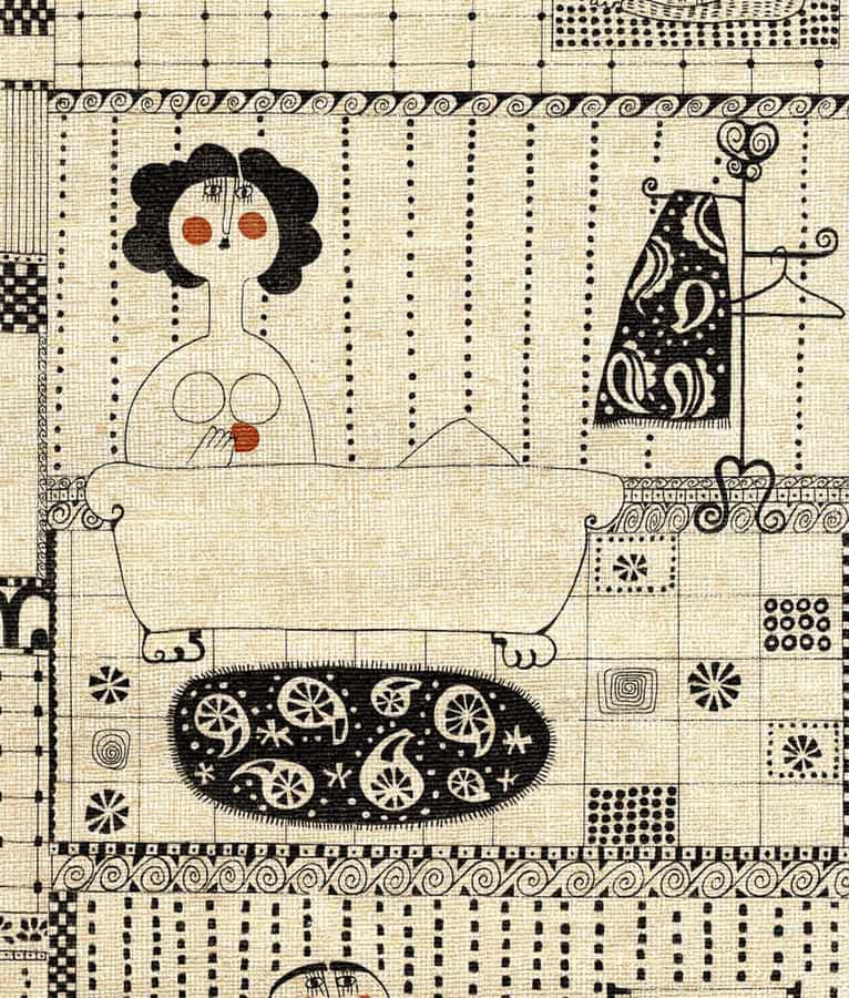 A Black And White Drawing Of A Woman In A Bath Wallpaper