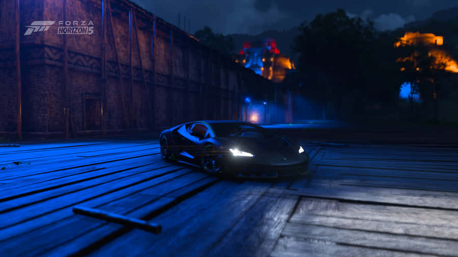 A Black Car Is Parked On A Wooden Bridge Wallpaper