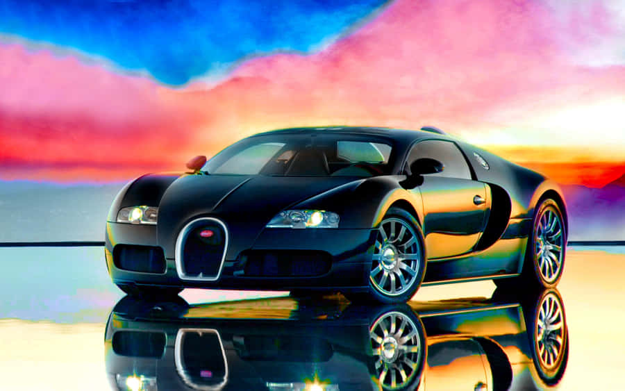 A Black Car Is Reflected In The Water Wallpaper