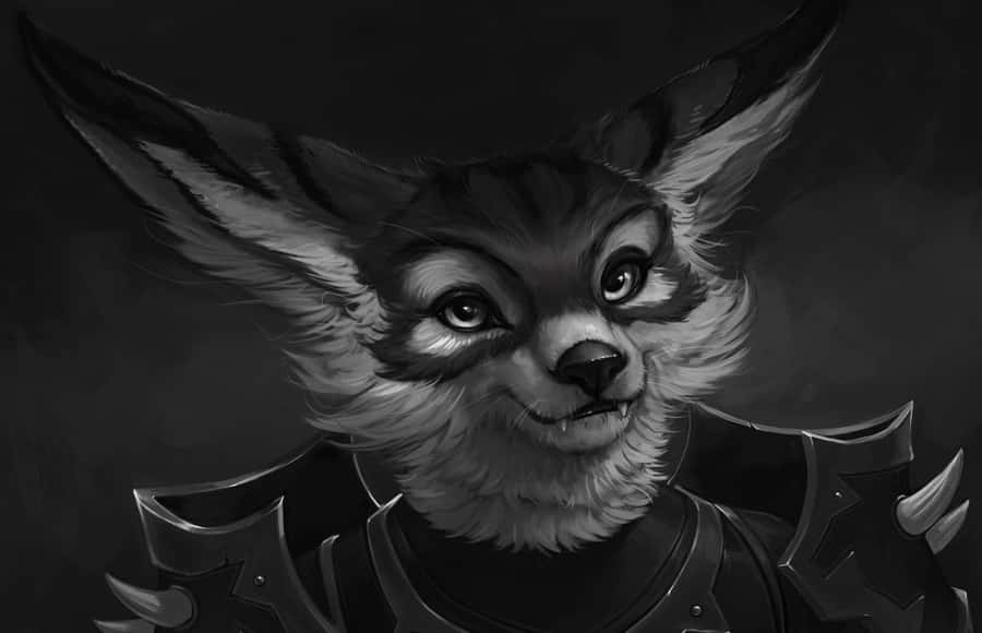 A Black Cartoon Fox On A Hill, Looking Off Into The Distance. Wallpaper