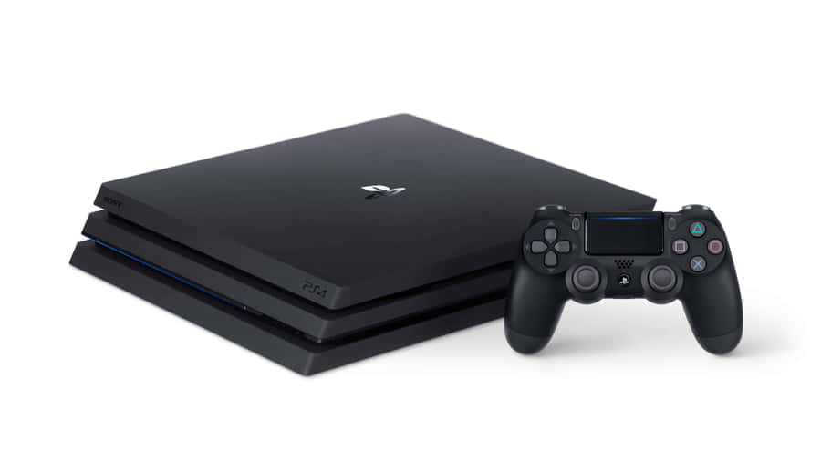 A Black Playstation 4 Console With Two Controllers Wallpaper