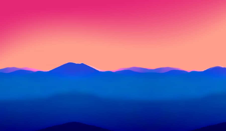 A Blue And Pink Sunset With Mountains In The Background Wallpaper