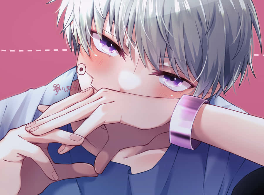 A Boy With Grey Hair And Purple Eyes Wallpaper