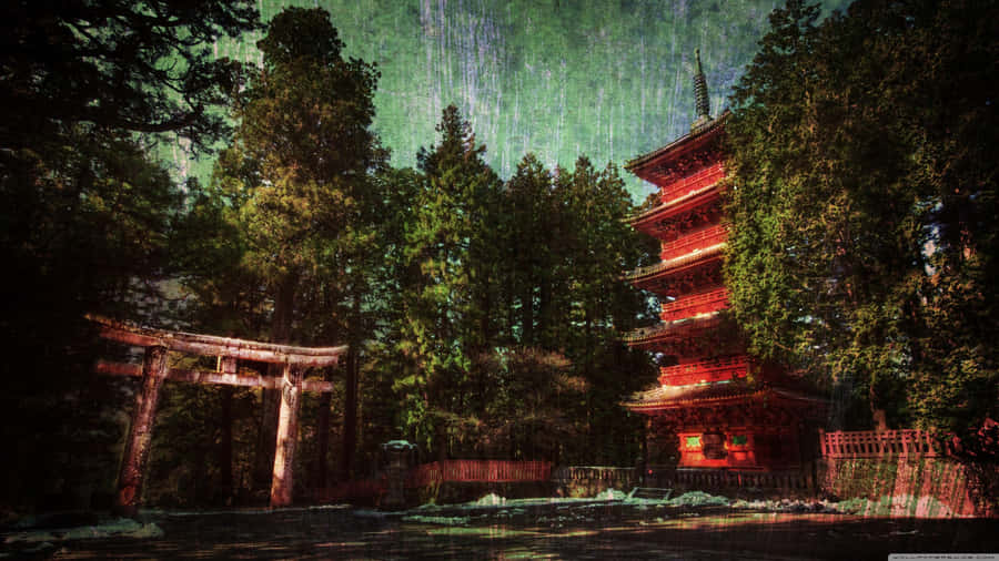 A Bright Red Japanese Archway Wallpaper