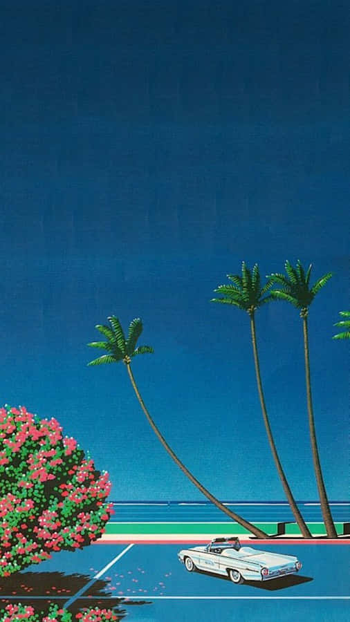 A Car Is Parked In A Parking Lot With Palm Trees Wallpaper