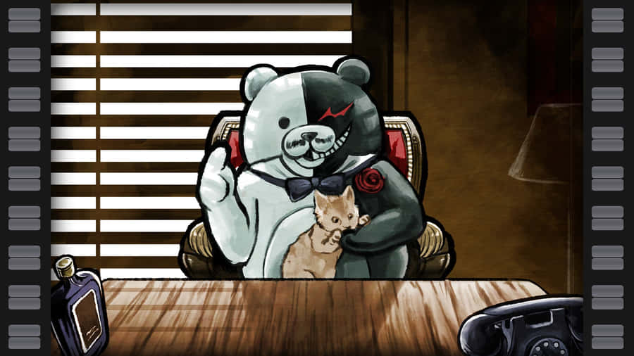 A Cartoon Bear Sitting At A Desk Wallpaper