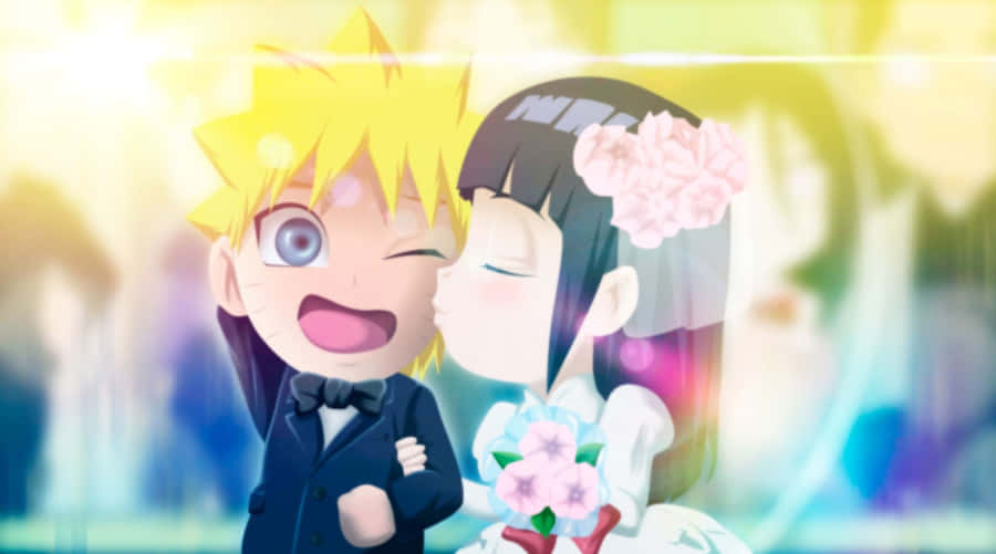 A Cartoon Couple Kissing In Front Of A Light Wallpaper