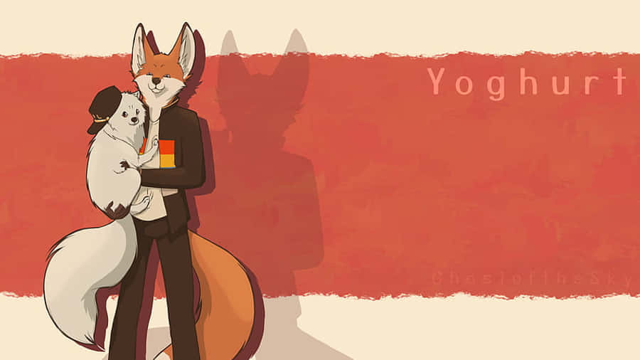 A Cartoon Of A Fox And A Dog Holding Each Other Wallpaper