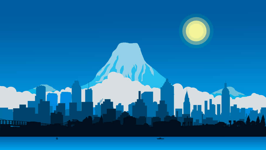 A Cityscape With A Sun And Clouds Wallpaper