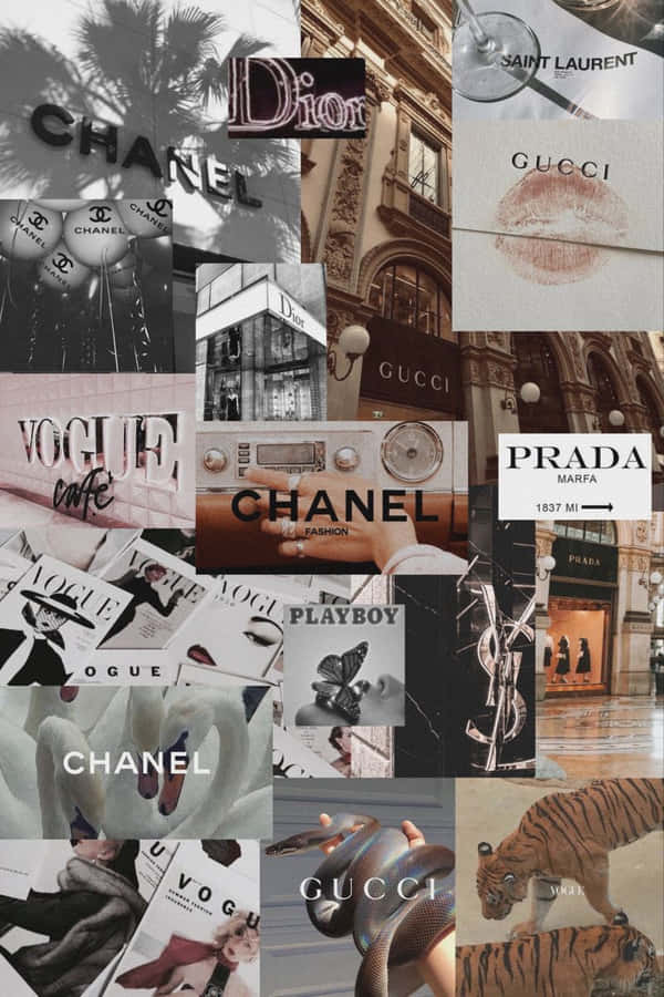 A Collage Of Chanel Logos And Other Images Wallpaper