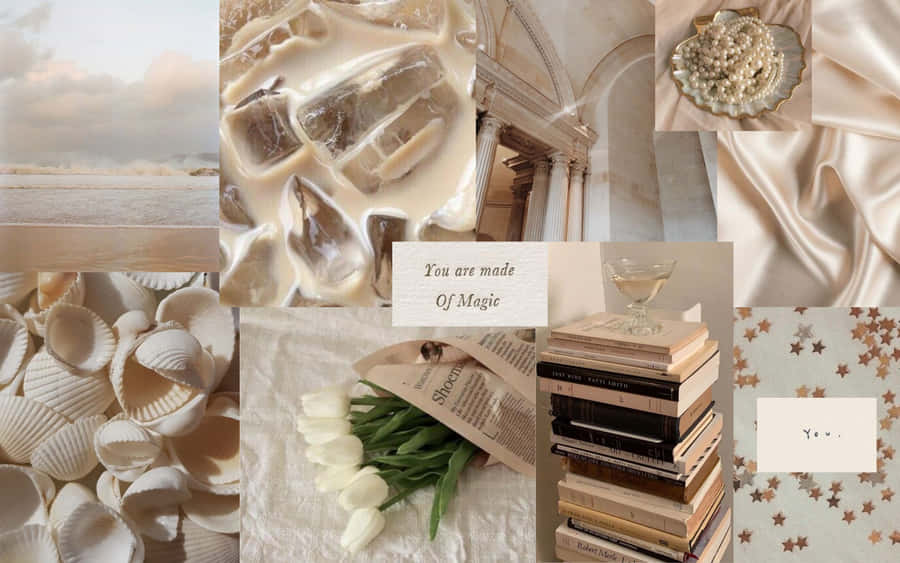 A Collage Of Various Items Including Books, Flowers And A Book Wallpaper