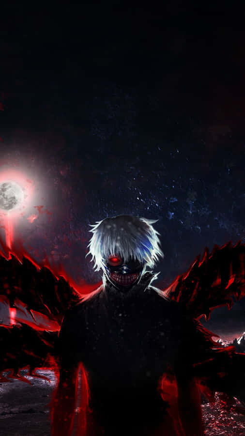 A Demon With Red Eyes And A Red Moon Wallpaper