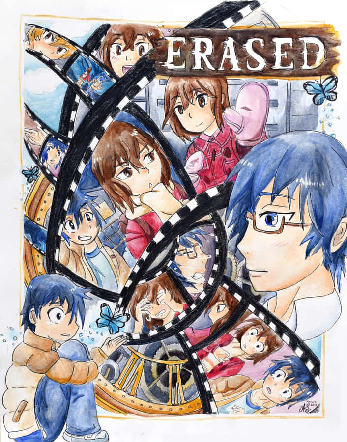A Drawing Of Anime Characters With The Title Erased Wallpaper