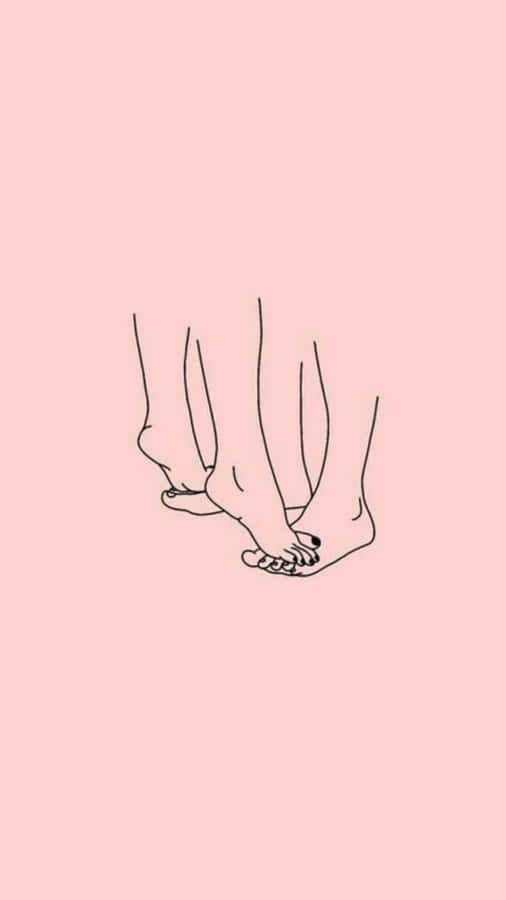 A Drawing Of Two Feet On A Pink Background Wallpaper